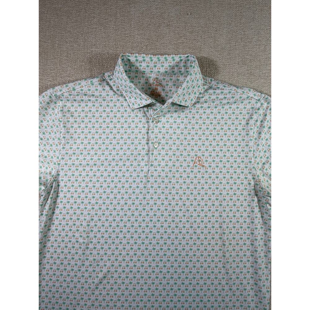 Rhoback Men M Golf Cart Palm Tree Print White Green Performance Athleisure Polo - Picture 4 of 6